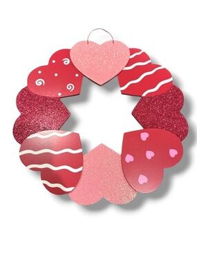 Valentine’s Day Hearts Wooden Wreathe Pink Red Glitter Door Wood Love Decor